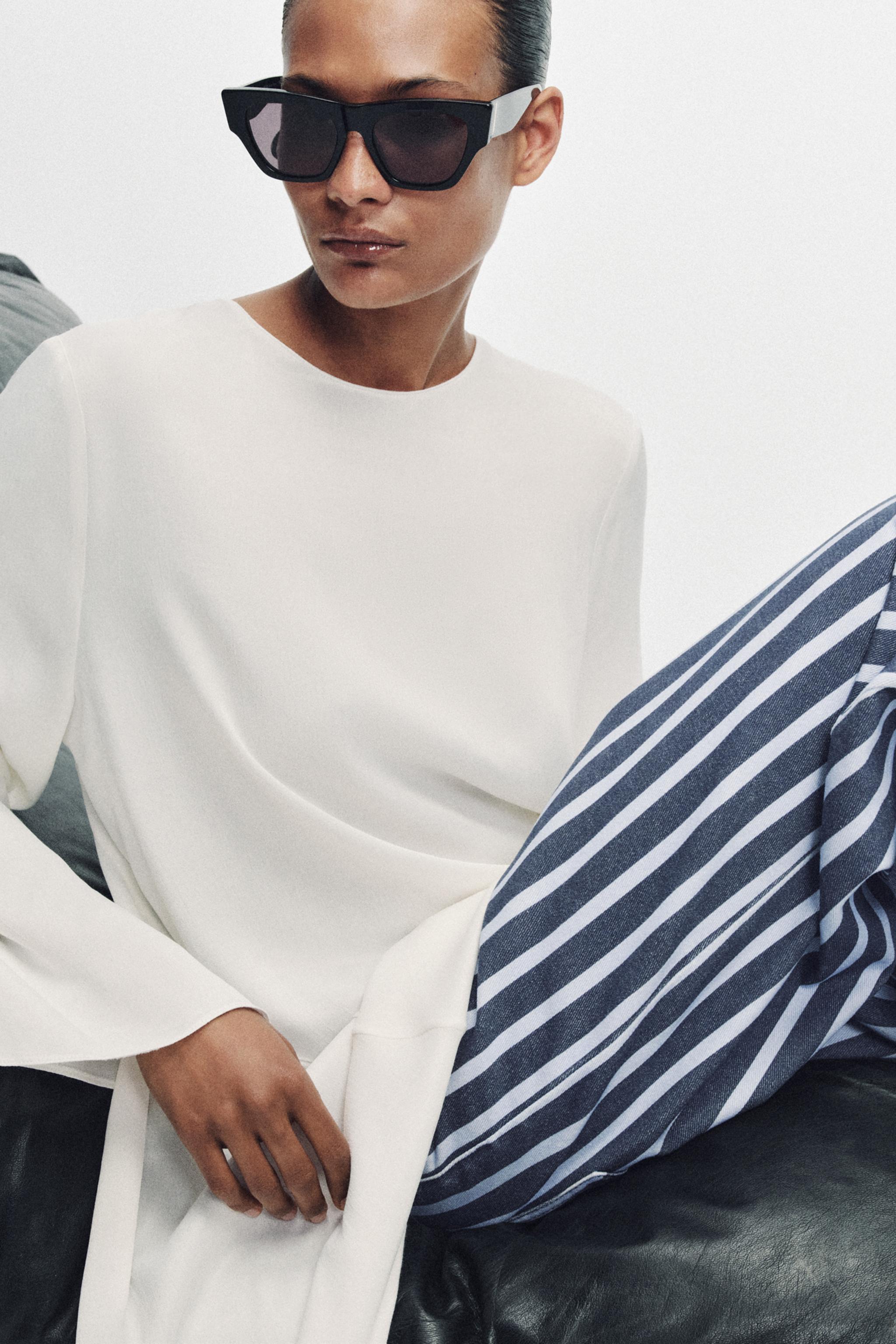 ZW COLLECTION MID-RISE STRIPED LOOSE FIT JEANS